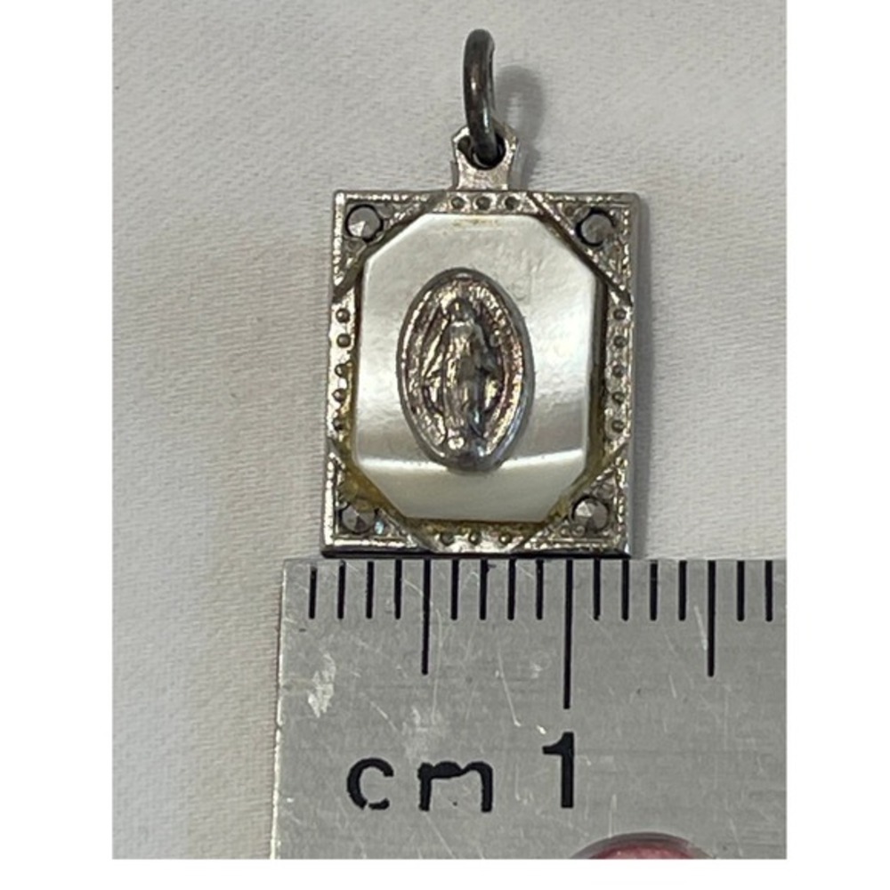 Vintage Sterling Silver Miraculous Medal Pendant Marcasite Religious Charm 925